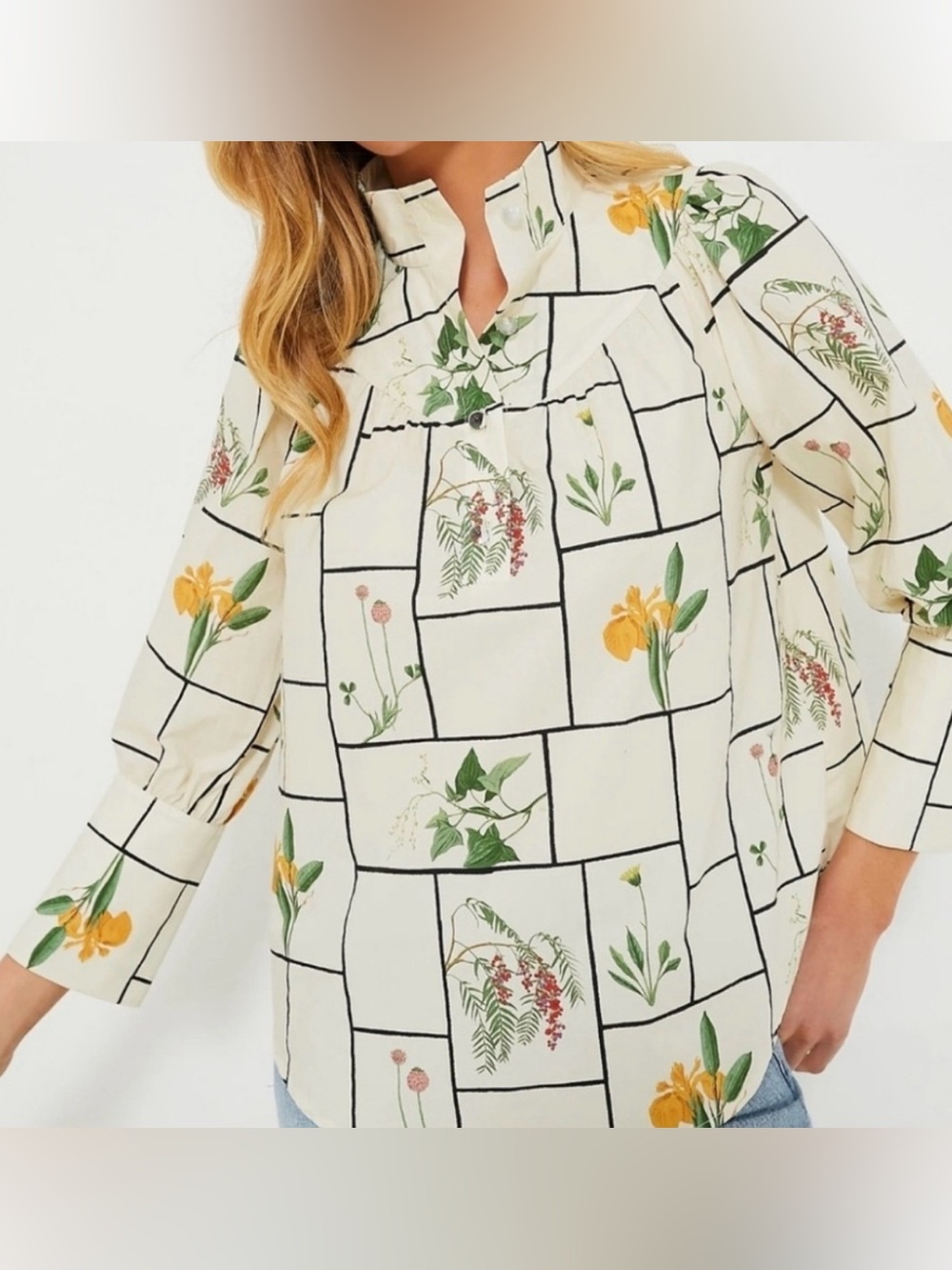 Tuckernuck Fresher Buds Corrigan Blouse Botanical Floral XS Cottagecore